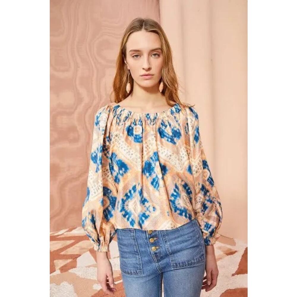 Ulla Johnson Nadya Silk On/Off Shoulder Blouse in Fossil peach blue size 2 XS/S - Picture 10 of 13